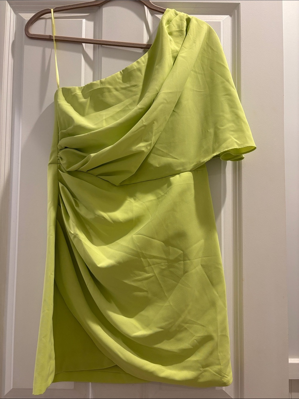 DO+BE One-Shoulder Draped Mini Dress in Lime Green